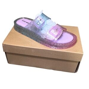 Steve Madden Jlolli Blue Ombre Glitter Jelly Slides Girls 5 Sandals